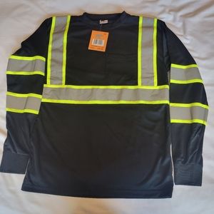 Black Safety Reflective Long Sleeve Crew Neck Shirt Men Size Medium NWT